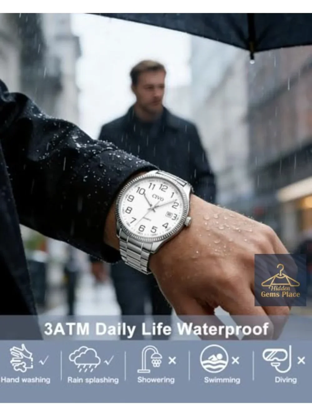 Men's Dress Watch Silver Stainless Steel Quartz Luminous Hands Date Display